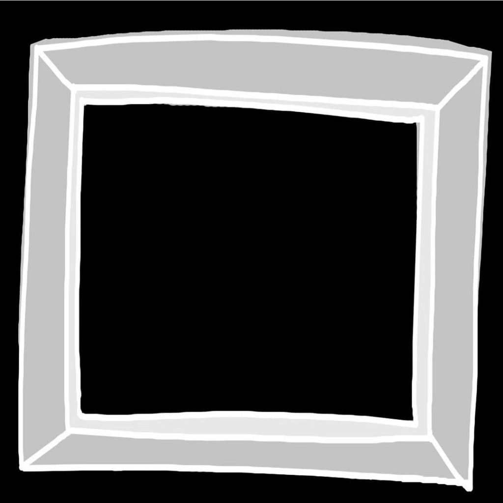 Tres cuadrados en tonos grises que dan la sensación de un marco sobre un fondo negro.